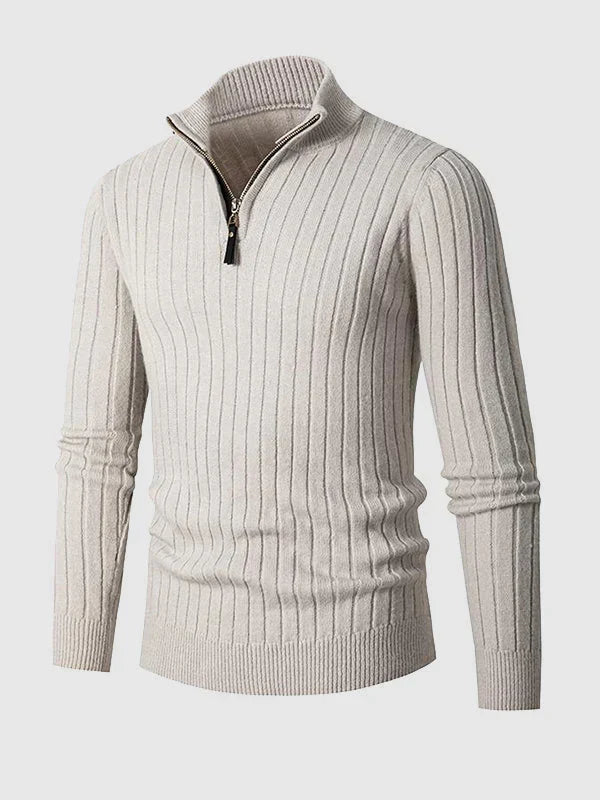 Pull pour homme en maille côtelée à demi-zip