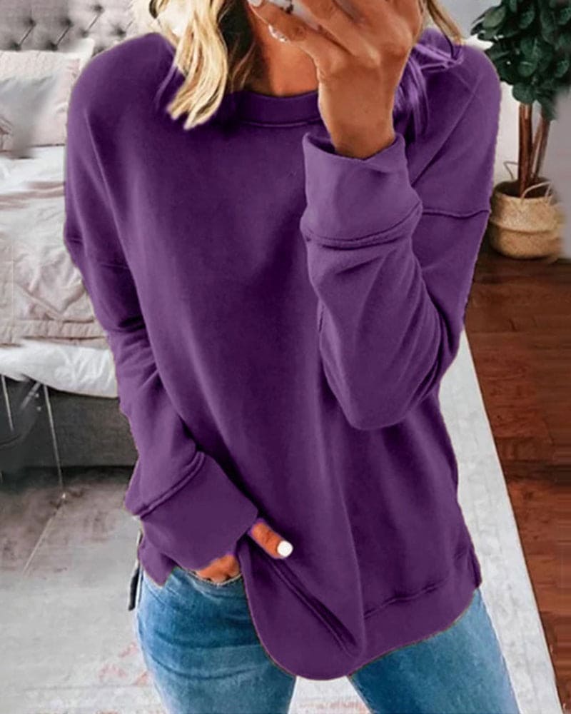 Sweat-shirt coupe décontractée à col rond pour femme