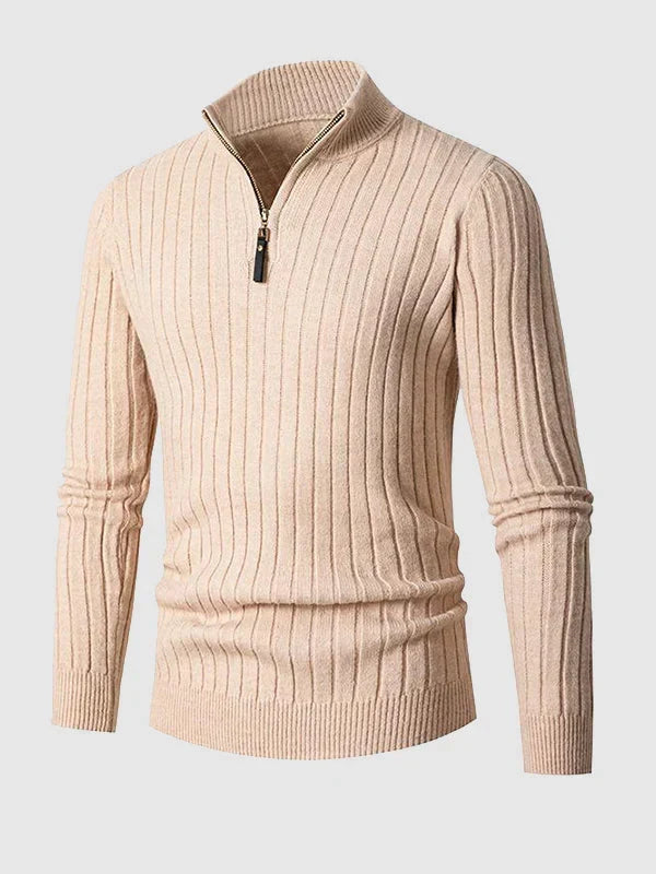 Pull pour homme en maille côtelée à demi-zip
