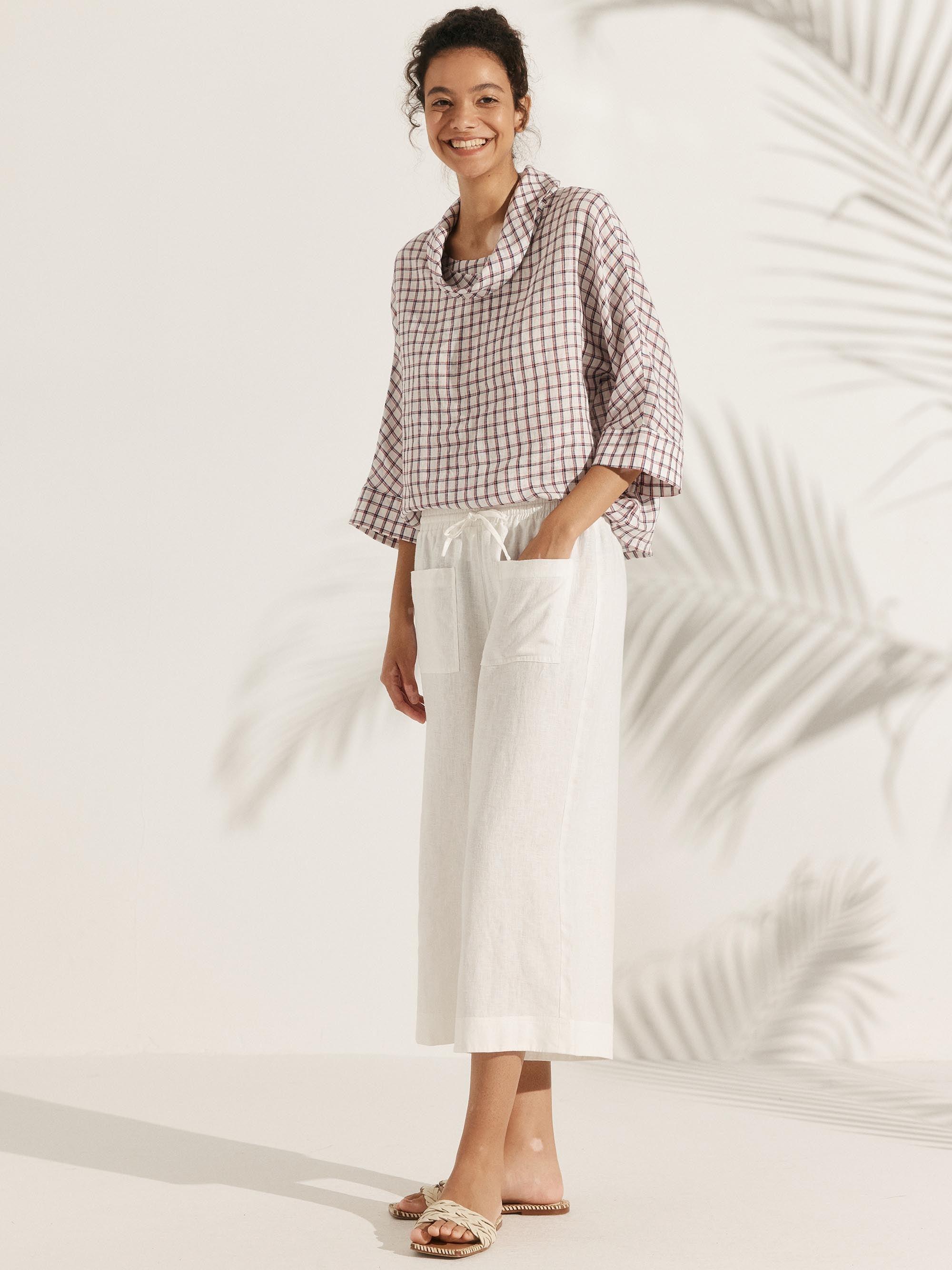 Women's Linen Cowl Neck Relaxed Fit Top