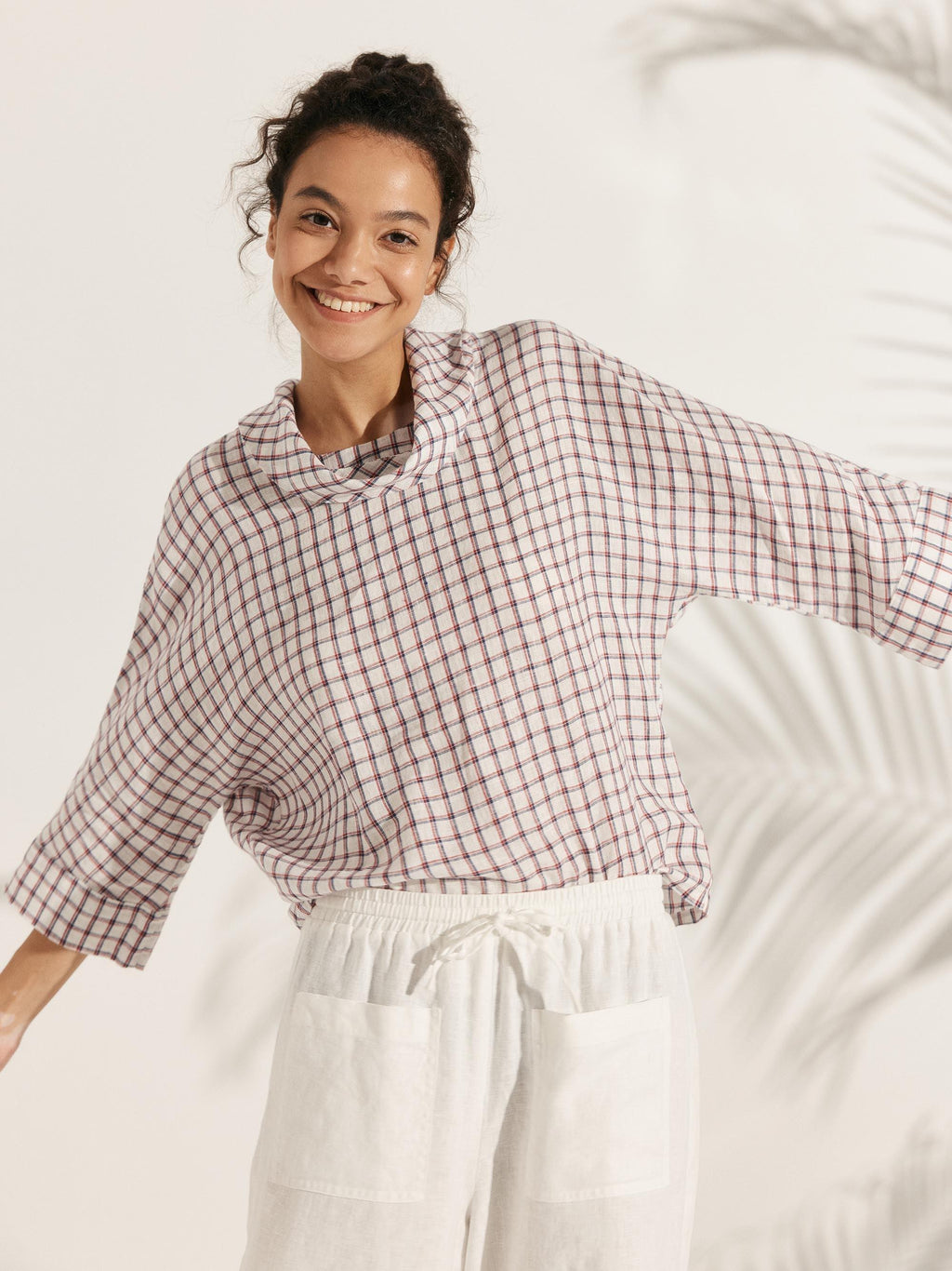 Women's Linen Cowl Neck Relaxed Fit Top