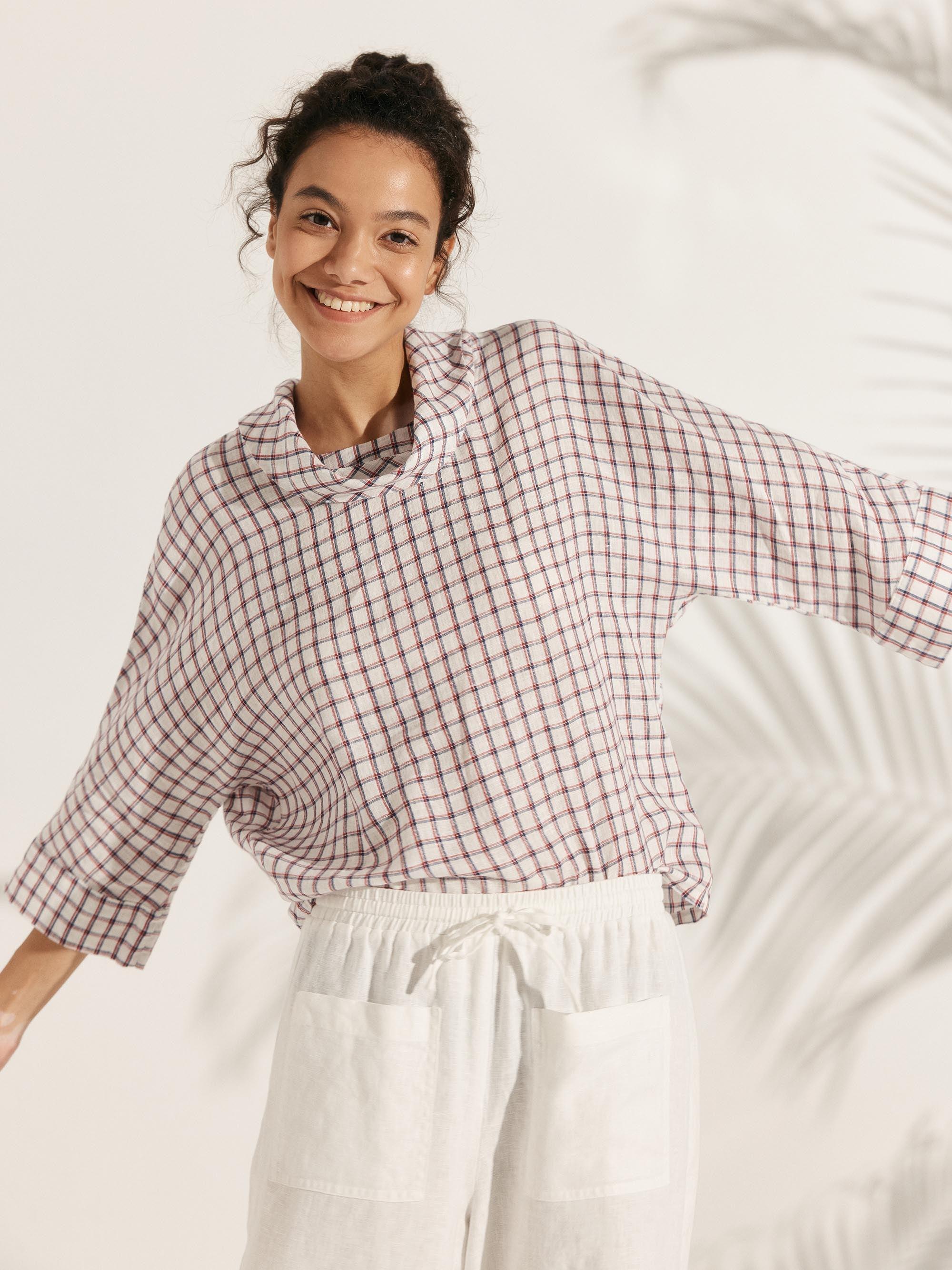 Women's Linen Cowl Neck Relaxed Fit Top