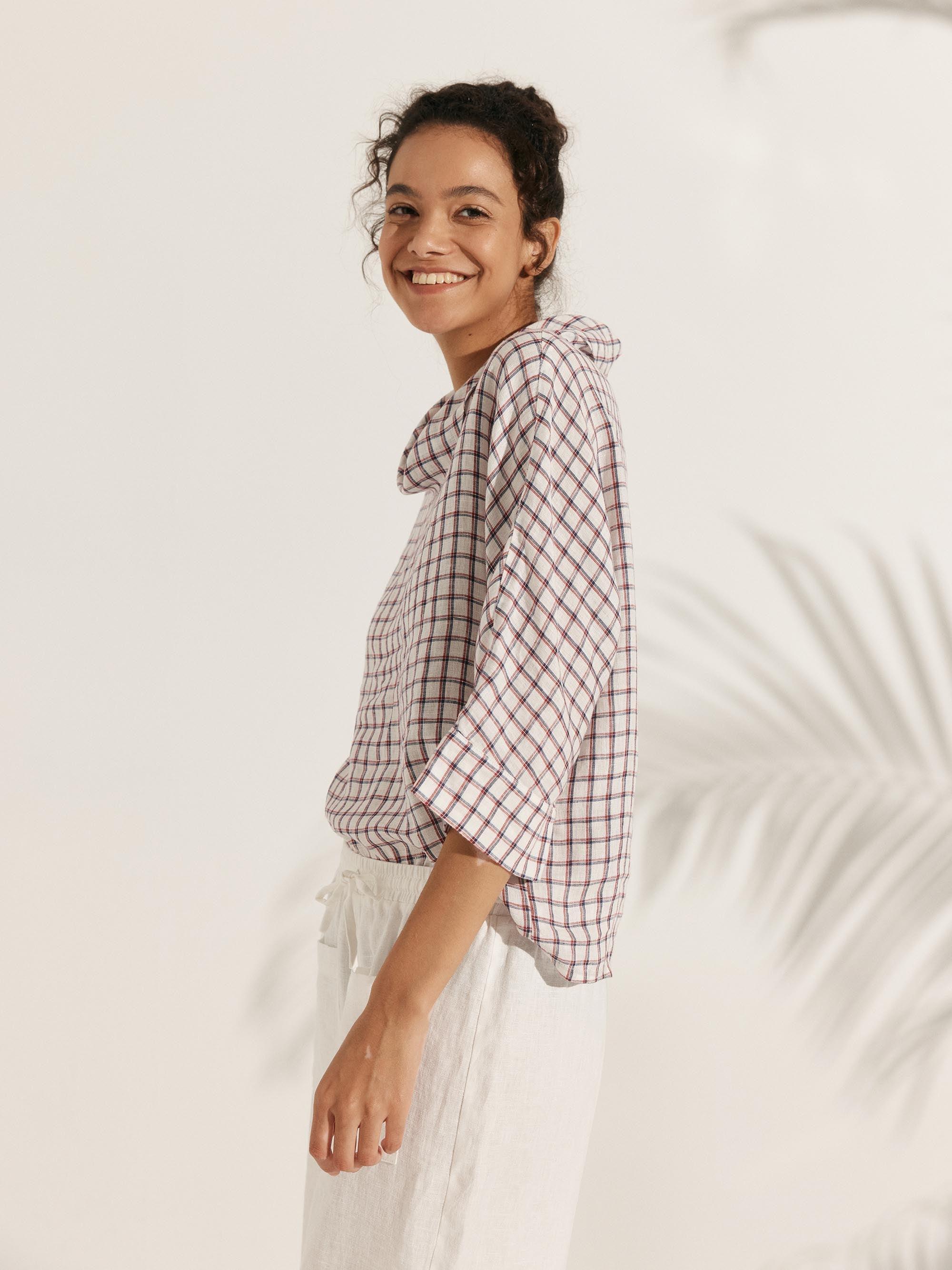 Women's Linen Cowl Neck Relaxed Fit Top