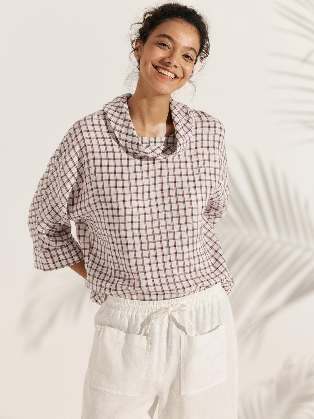 Women's Linen Cowl Neck Relaxed Fit Top
