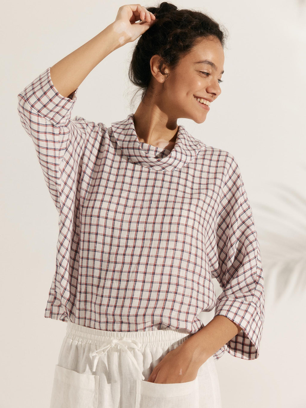 Women's Linen Cowl Neck Relaxed Fit Top
