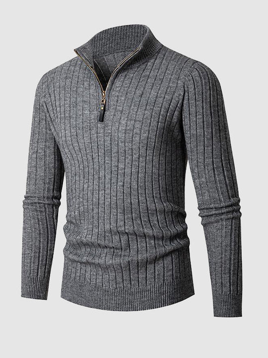 Pull pour homme en maille côtelée à demi-zip