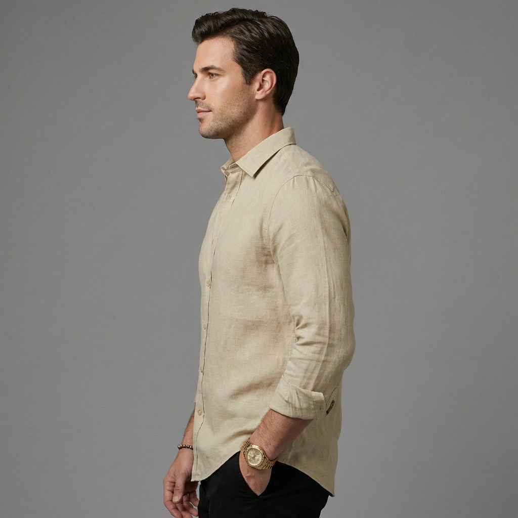 Men's Linen Long Sleeve Button-Up Shirt Casual Summer Shirt