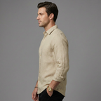 Linen Long Sleeve Shirt with Point Collar