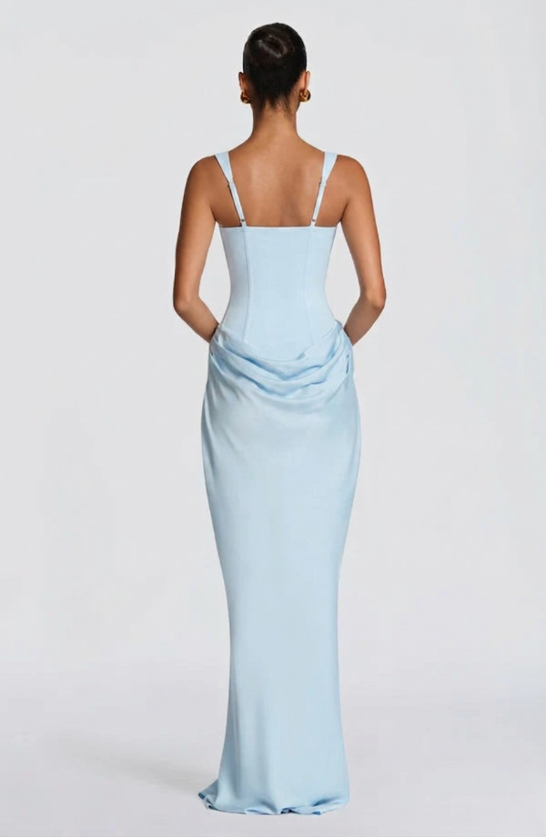 Women's Jersey Maxi Evening Dress with Draped Waist for Autumn