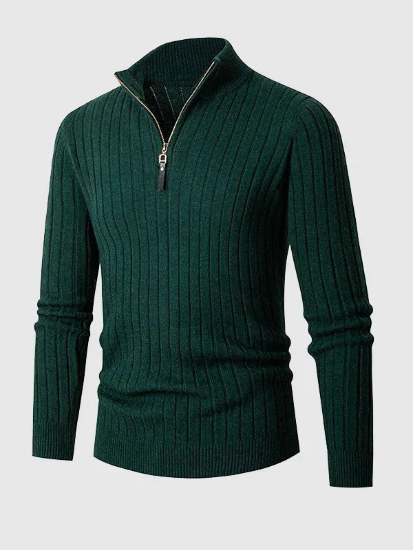 Pull pour homme en maille côtelée à demi-zip