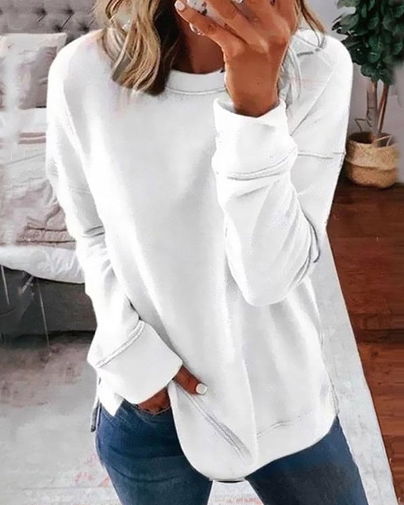 Sweat-shirt coupe décontractée à col rond pour femme