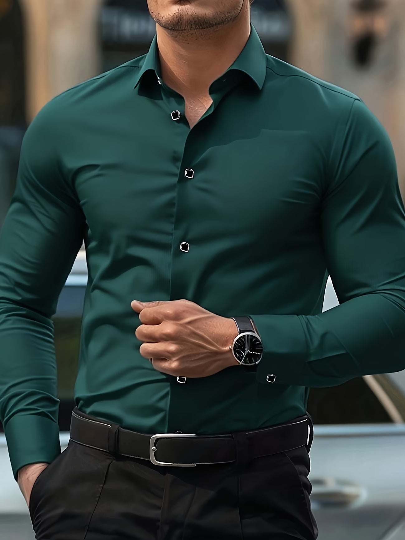 Chemise habillée ajustée à manches longues pour homme