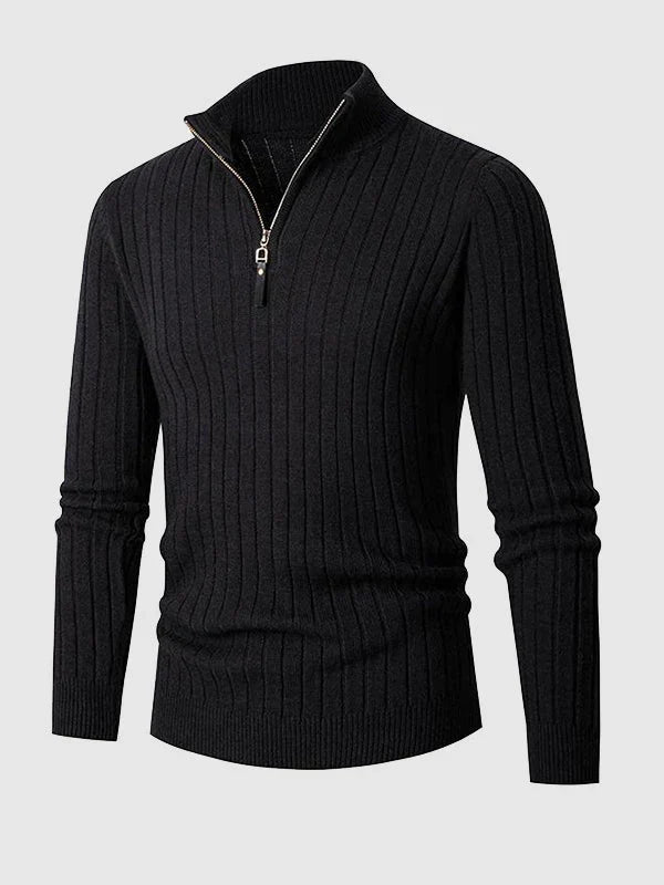 Pull pour homme en maille côtelée à demi-zip