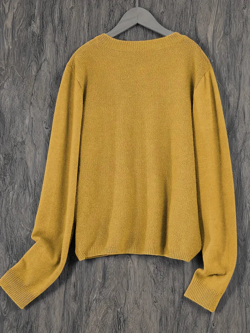 Women’s Knitted Button Cardigan with Crew Neck and Pocket