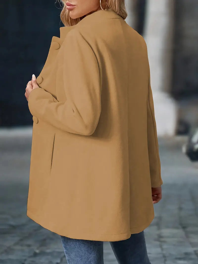 Manteau long sans col à boutons pour femme