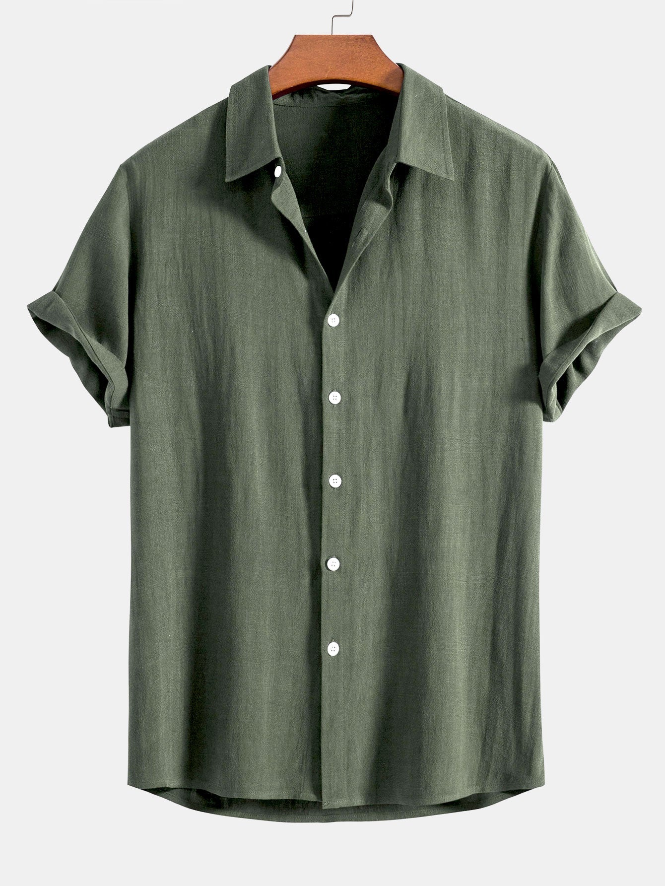 Men's Linen Short Sleeve Button-Up Shirt for Summer
