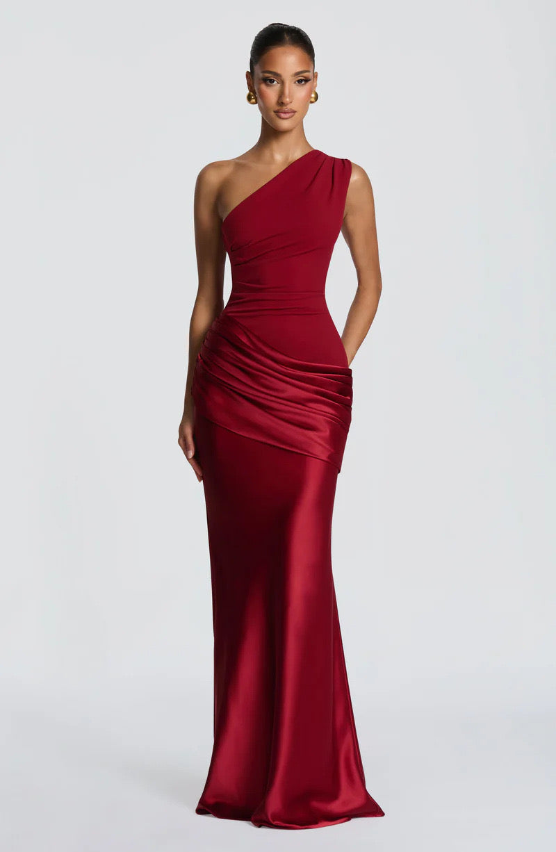 Women's One-Shoulder Jersey Maxi Evening Dress for Autumn
