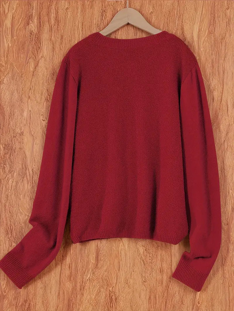 Women’s Knitted Button Cardigan with Crew Neck and Pocket