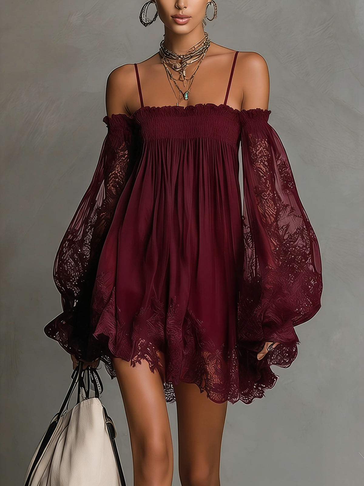 Women's Chiffon Mini Dress for Autumn Evening Wear