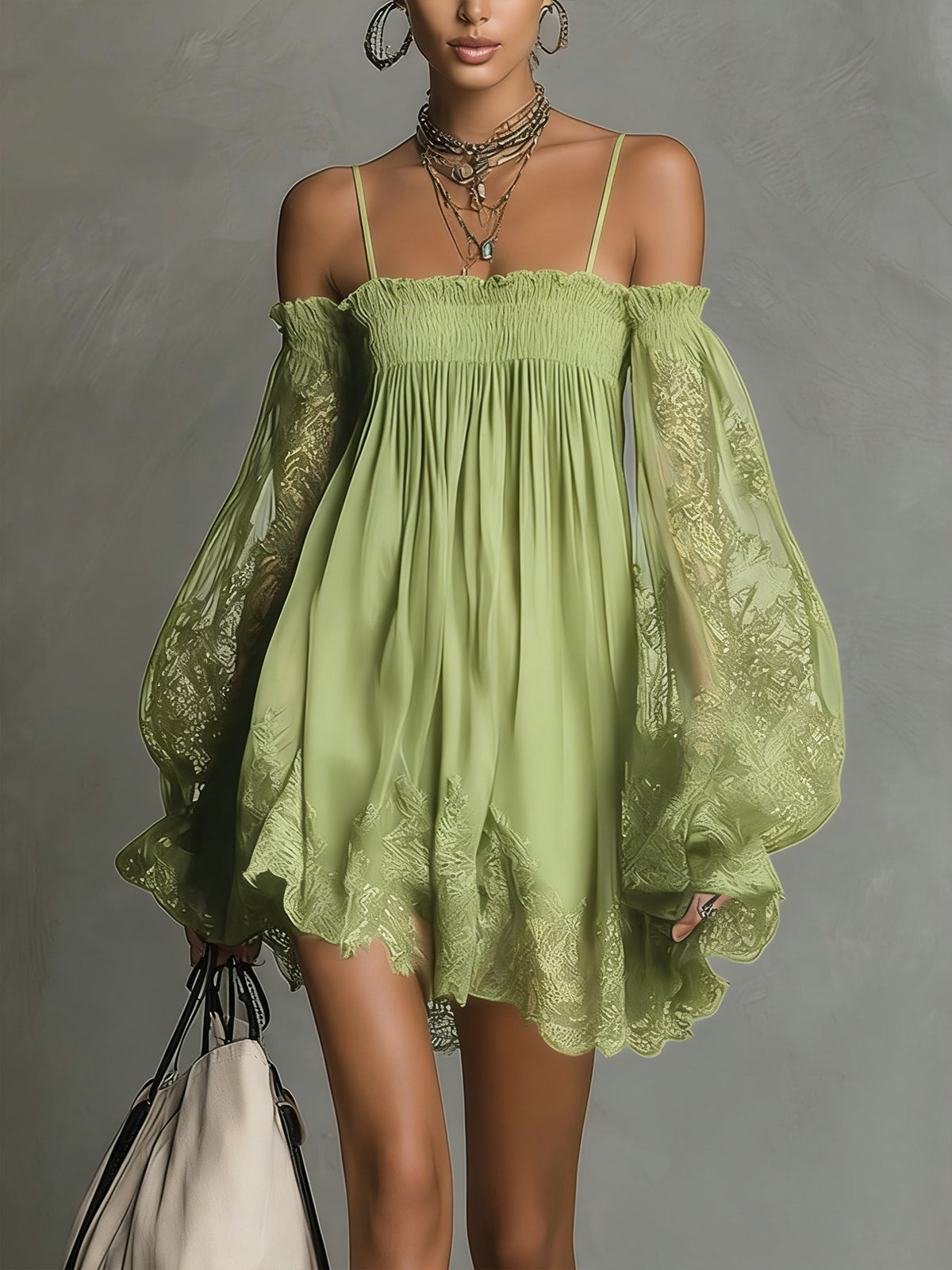 Women's Chiffon Mini Dress for Autumn Evening Wear