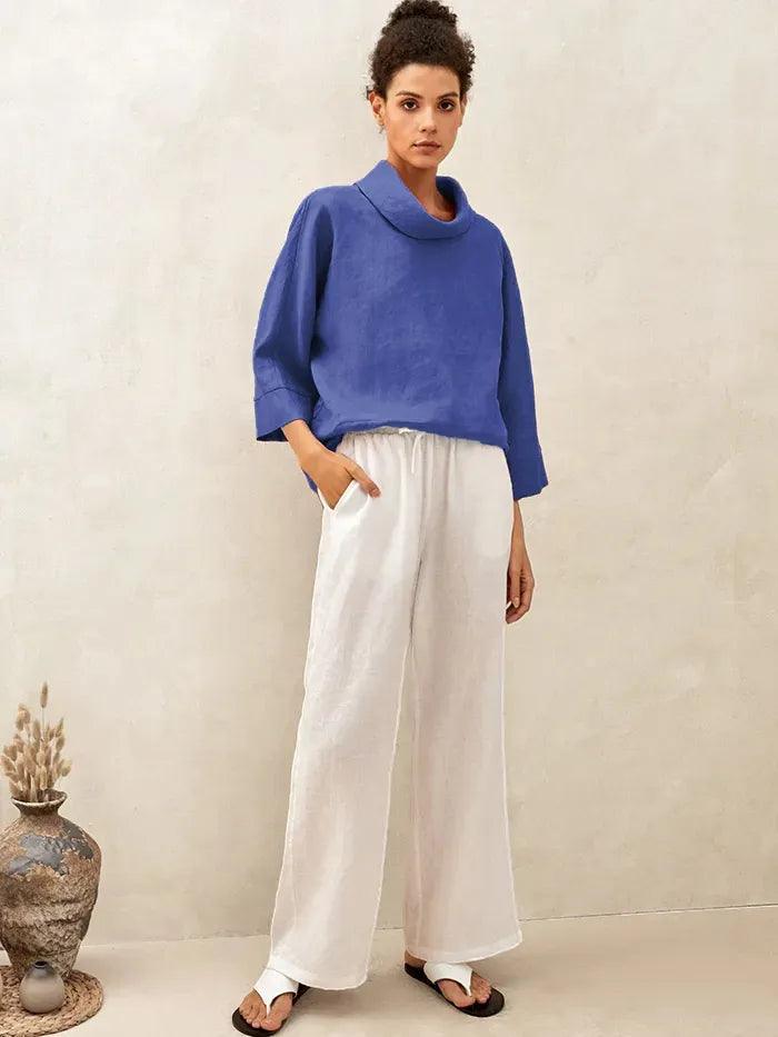 Women's Linen Cowl Neck Relaxed Fit Top