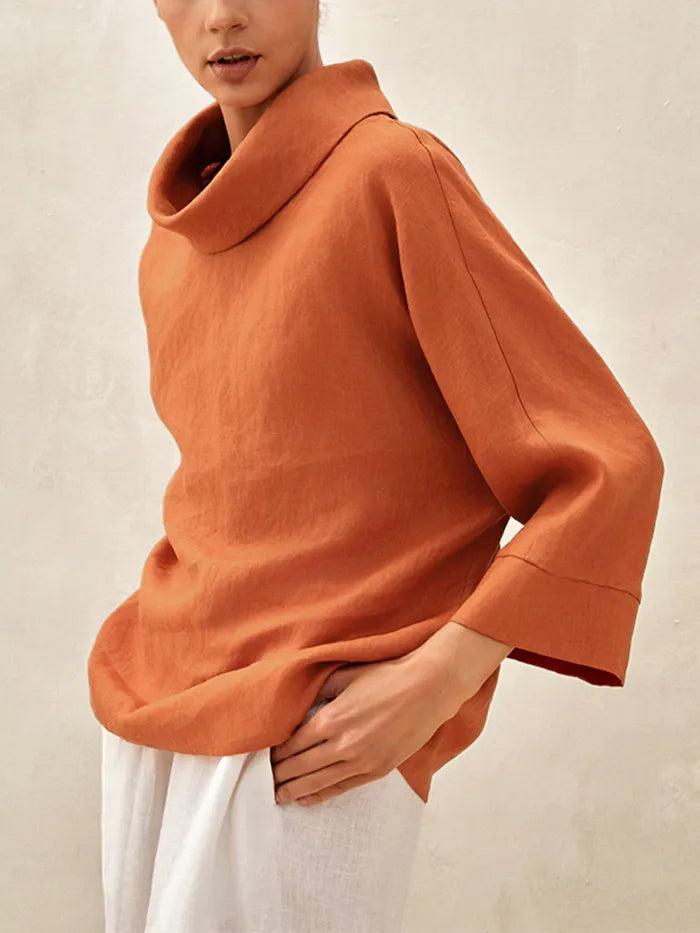 Top pour femme en lin à col bénitier et coupe décontractée