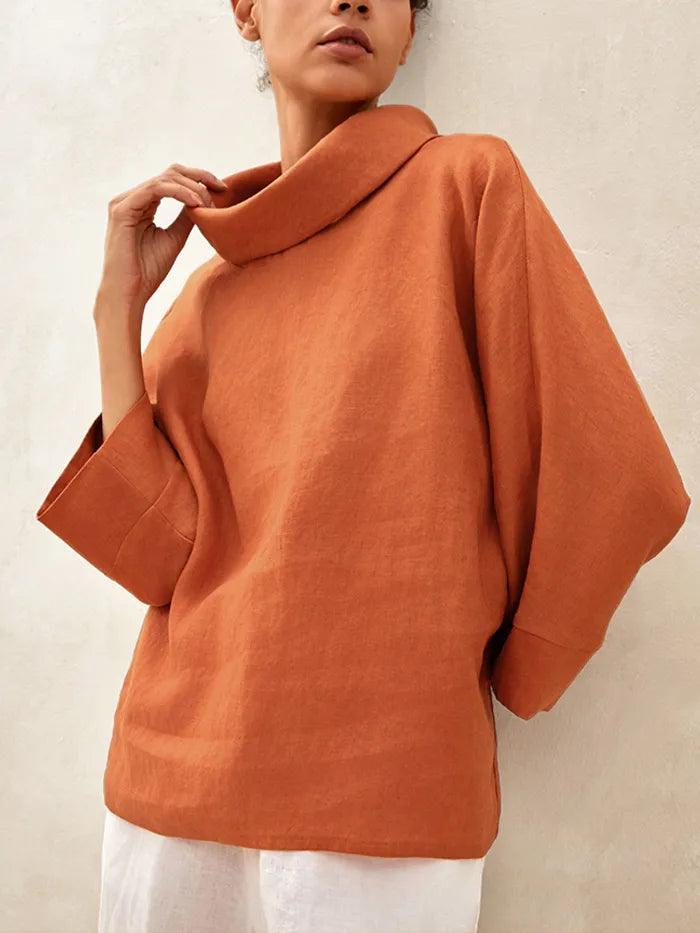 Top pour femme en lin à col bénitier et coupe décontractée