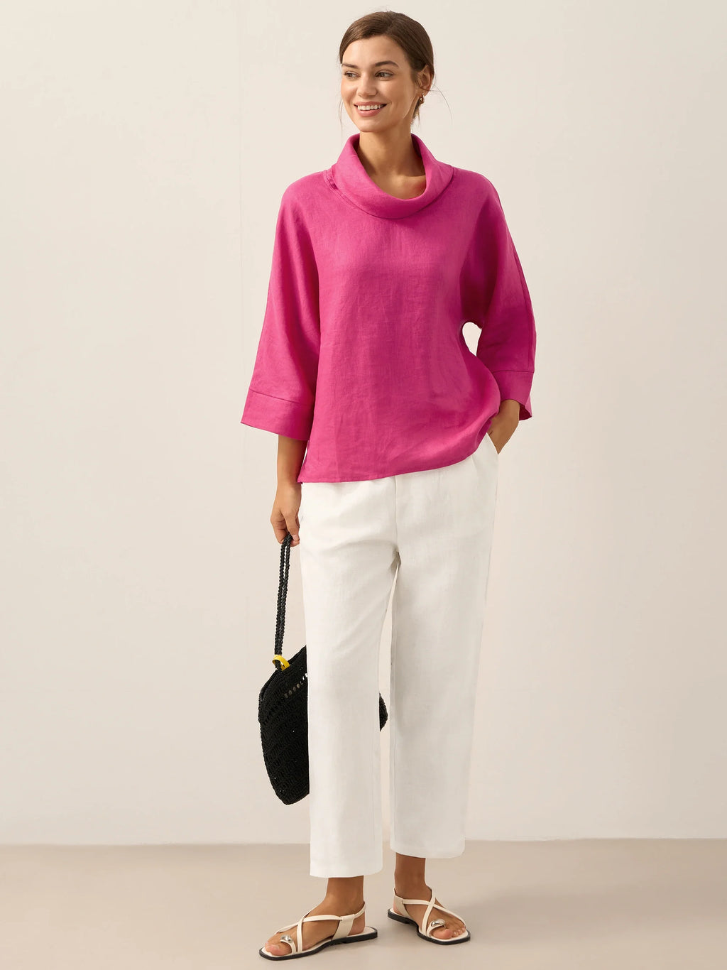 Women's Linen Cowl Neck Relaxed Fit Top