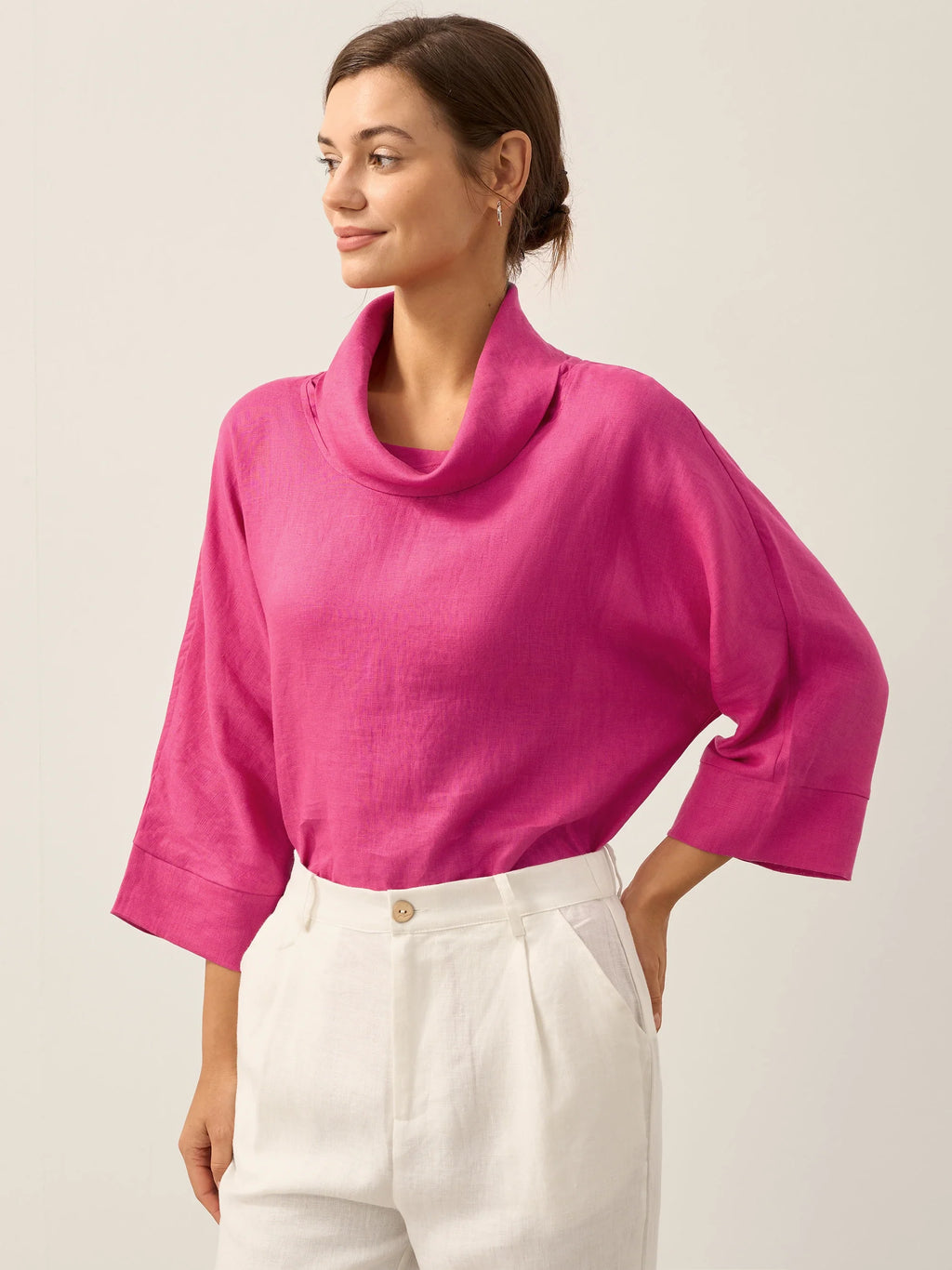 Women's Linen Cowl Neck Relaxed Fit Top