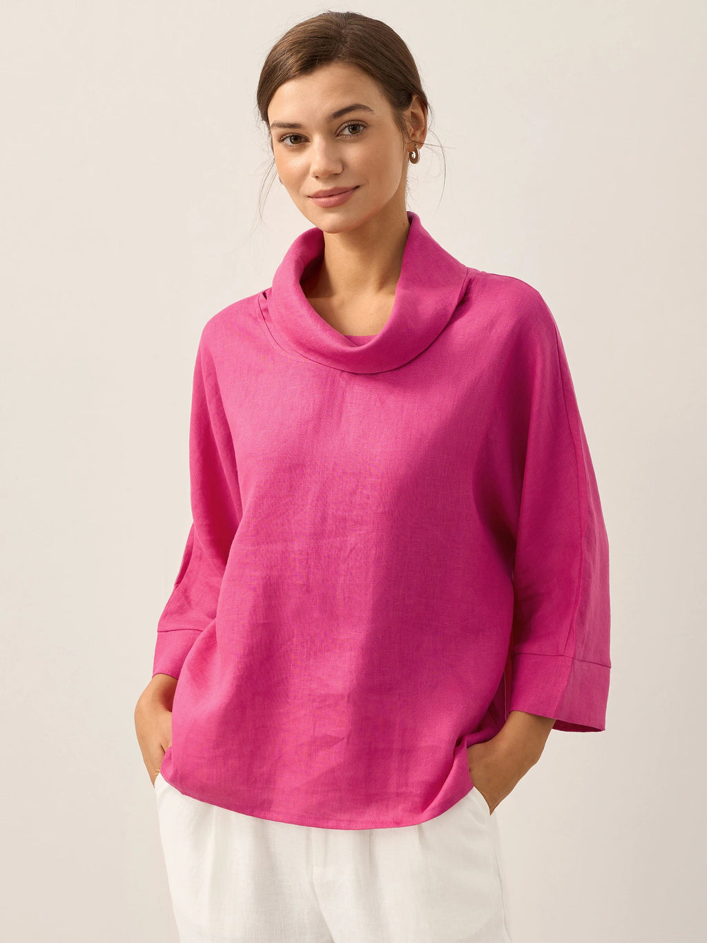 Women's Linen Cowl Neck Relaxed Fit Top