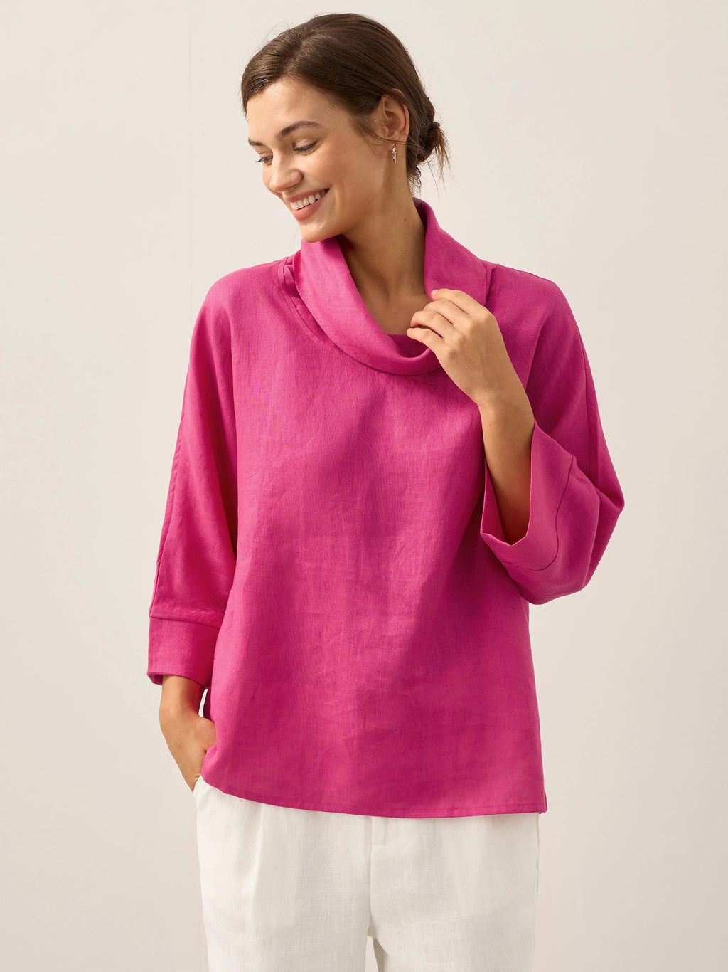 Women's Linen Cowl Neck Relaxed Fit Top