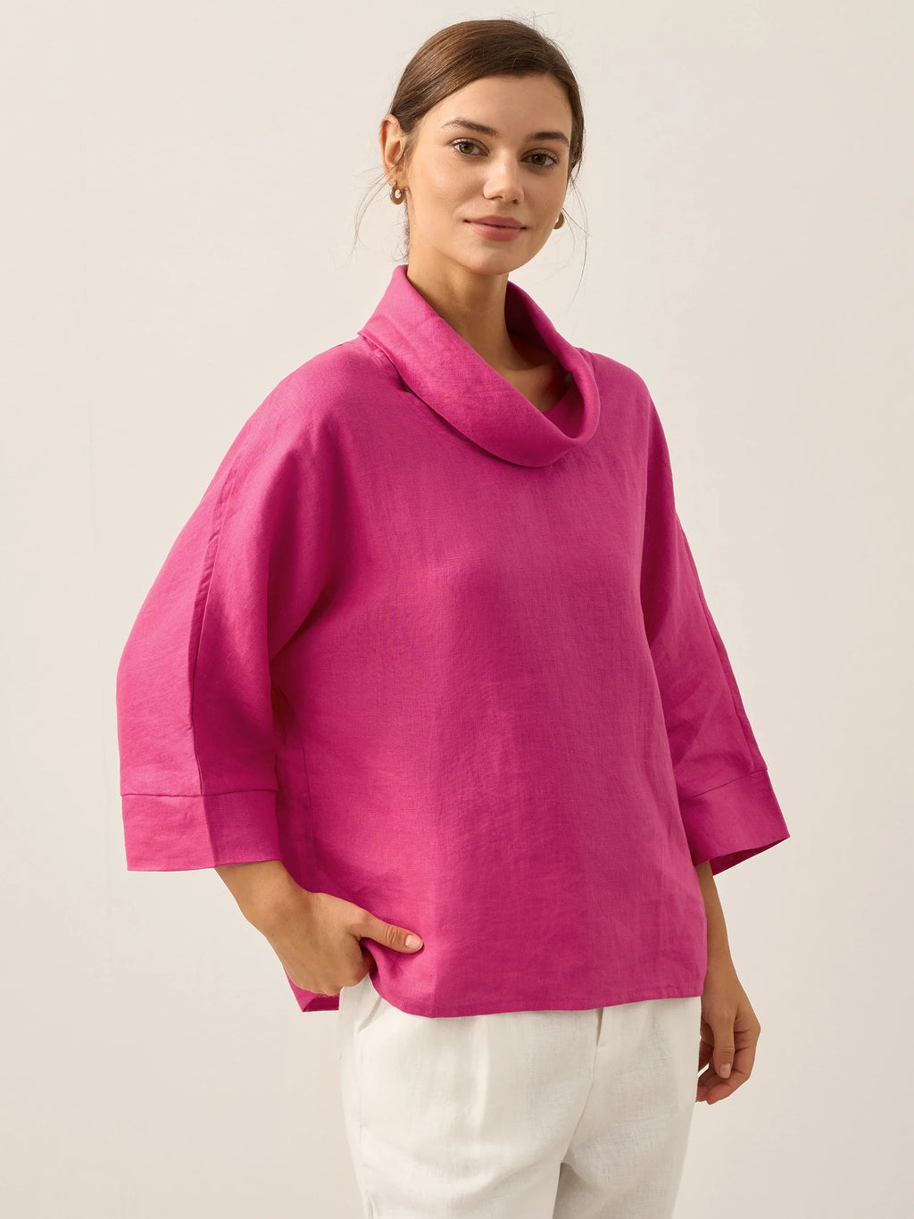 Women's Linen Cowl Neck Relaxed Fit Top