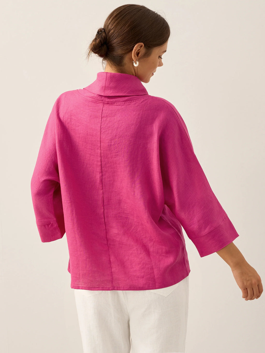 Women's Linen Cowl Neck Relaxed Fit Top
