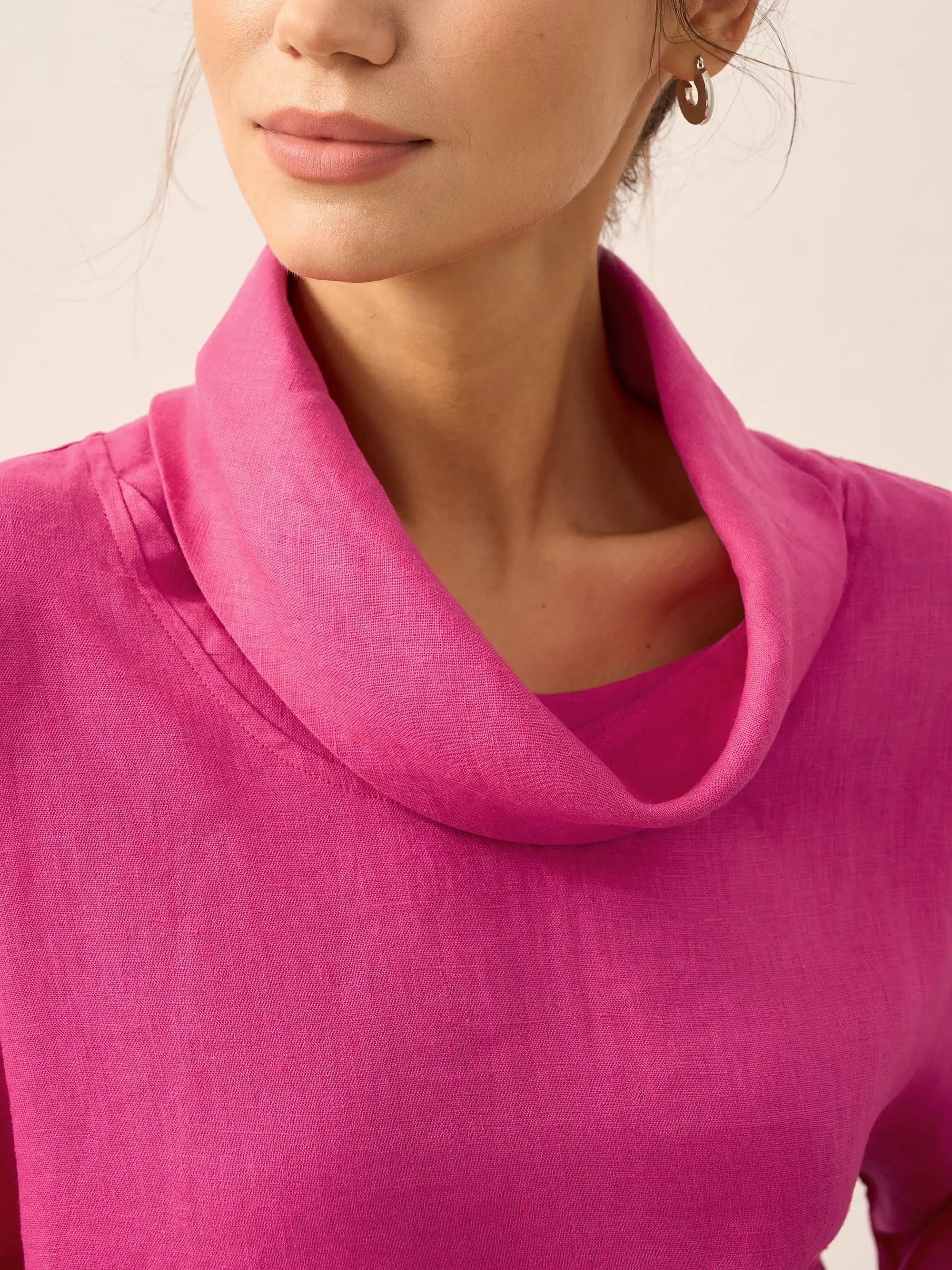 Women's Linen Cowl Neck Relaxed Fit Top