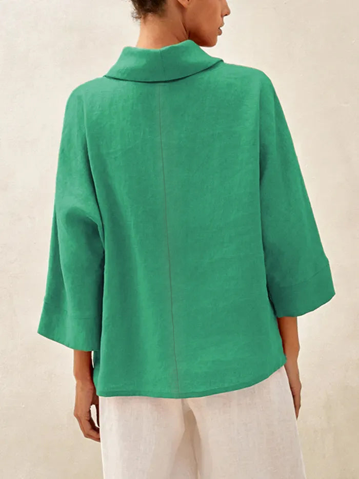 Women's Linen Cowl Neck Relaxed Fit Top
