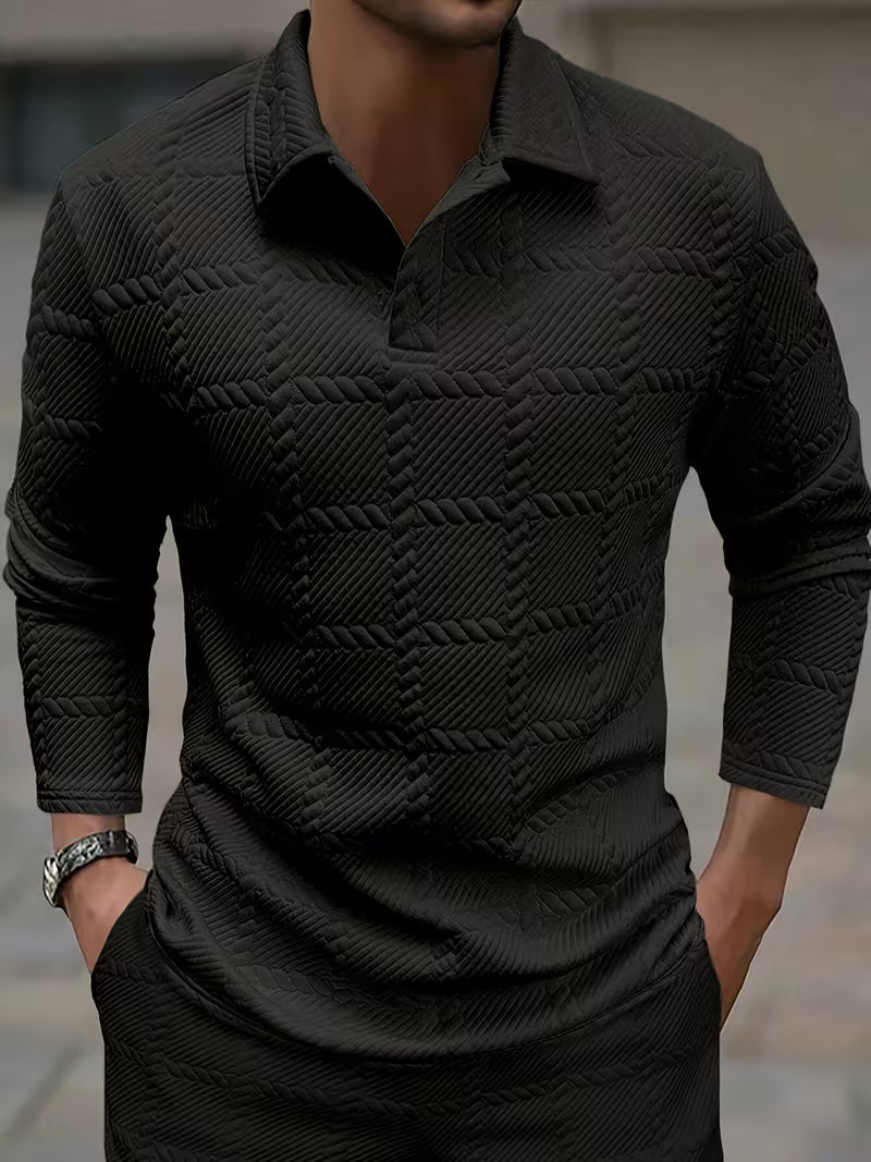 Polo homme texturé à manches longues