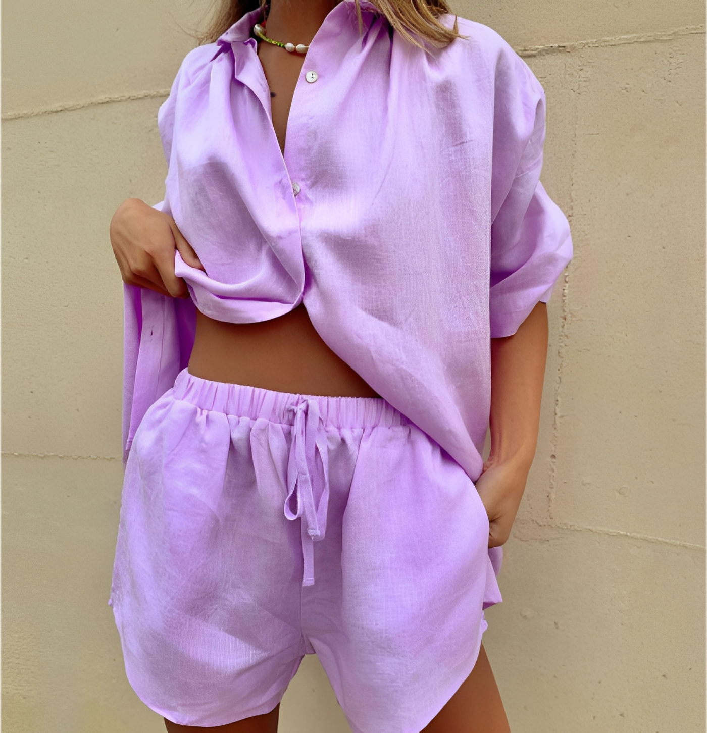 Women's Linen Blend Shirt and Shorts Co-Ord Set