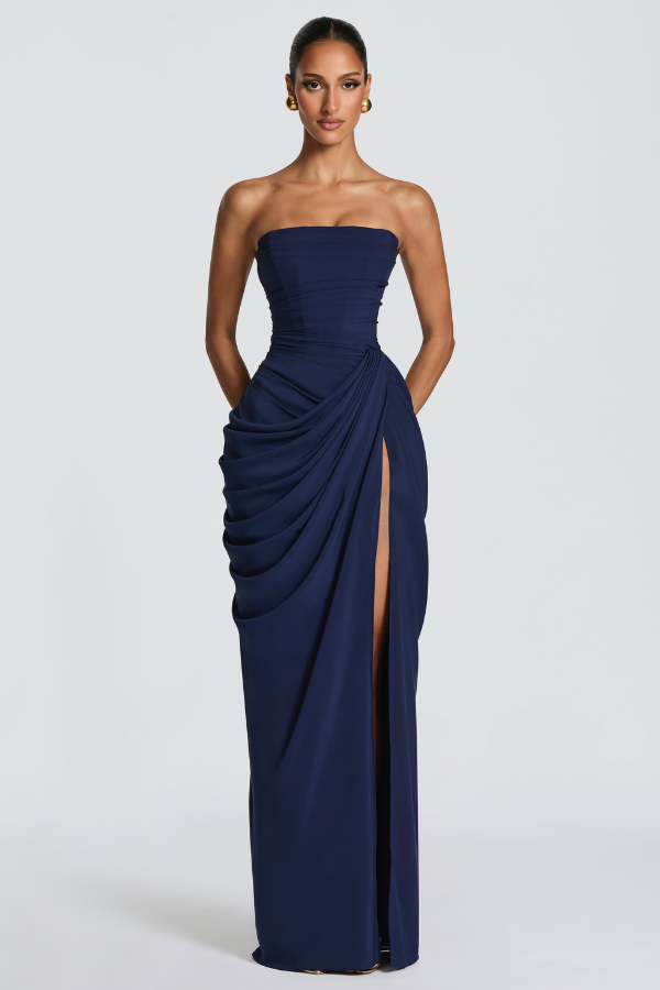Robe longue drapée pour femme, bustier style corset
