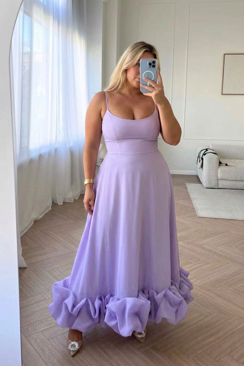 Robe longue à bretelles et ourlet volanté pour femme
