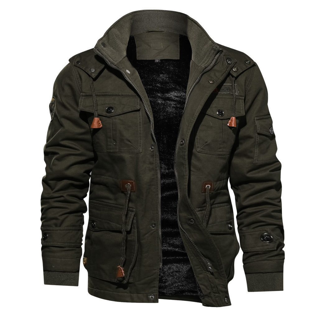 Men’s Hooded Utility Jacket with Multi-Pocket Design