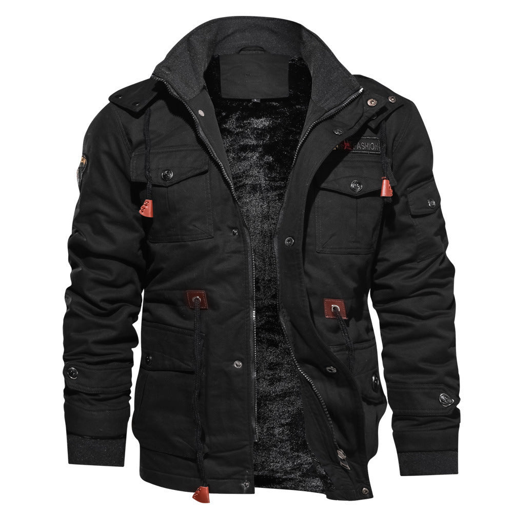 Men’s Hooded Utility Jacket with Multi-Pocket Design