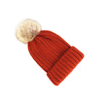 Damska prążkowana czapka beanie z pomponem ze sztucznego futra