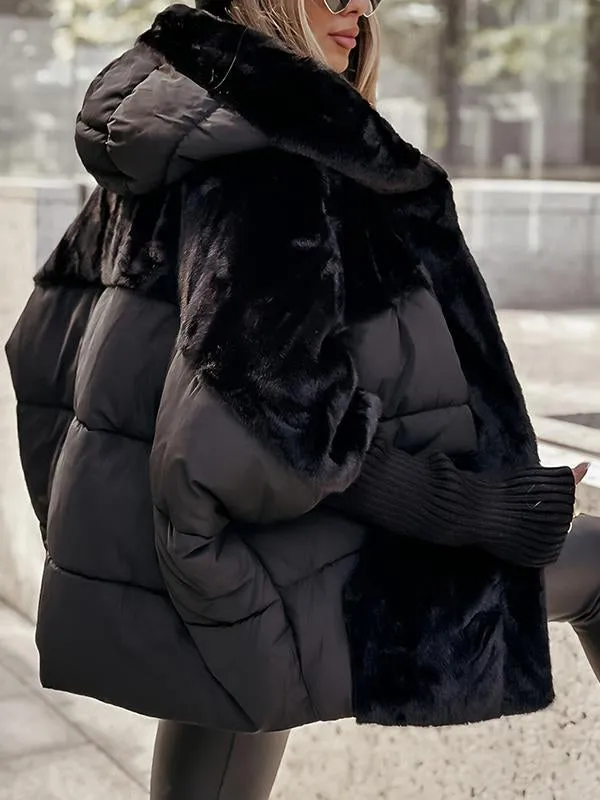 Women's Hooded Puffer Jacket with Faux Fur Trim