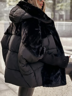 Women's Hooded Puffer Jacket with Faux Fur Trim