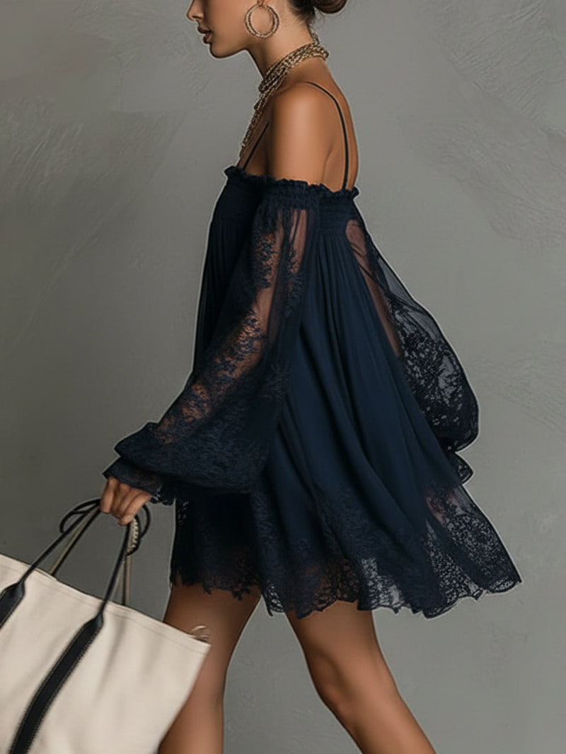 Women's Chiffon Mini Dress for Autumn Evening Wear