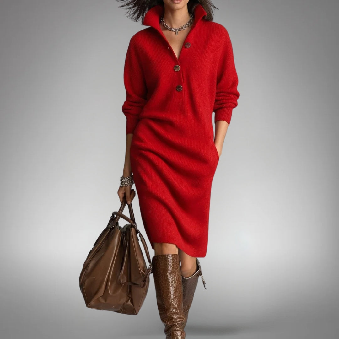 Robe-pull en maille à col montant pour femme