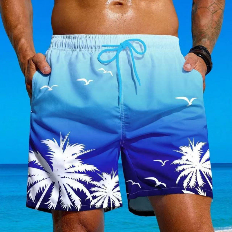 Men's Tropical Print Swim Shorts with Drawstring Waist
