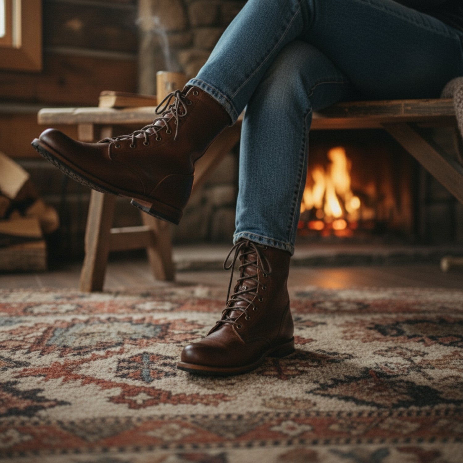 Bottines à lacets pour femmes avec col rabattable