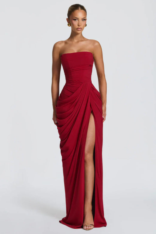 Robe longue drapée pour femme, bustier style corset