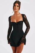 Women's Lace Mini Dress with Long Sleeves for Summer Occasion Wear